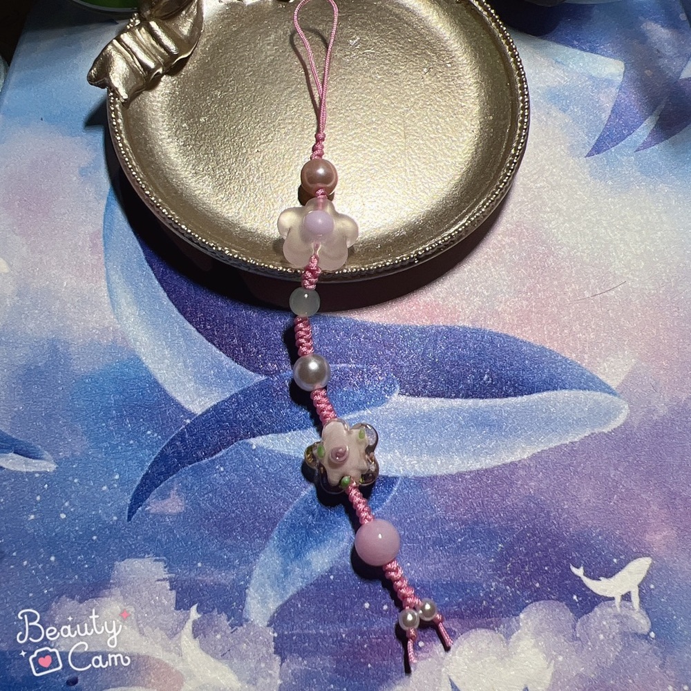 Pink flower phone charm